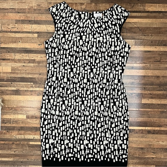 Calvin Klein Geometric Print Cap Sleeves Sheath Dress Black White Sz 12 - Picture 15 of 16